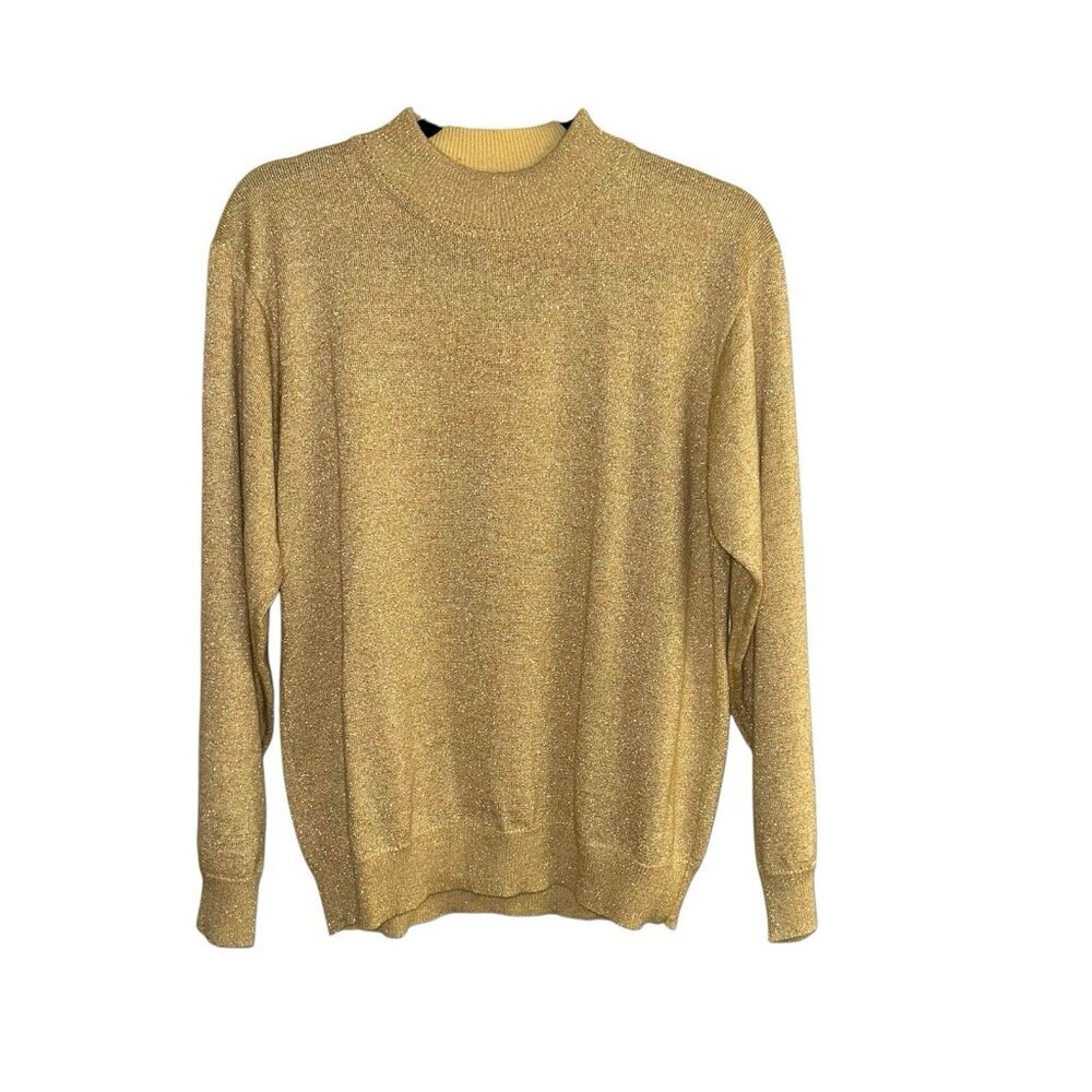 Vintage KORET Metallic Gold Wool Blend Holiday Party Sweater Size Large